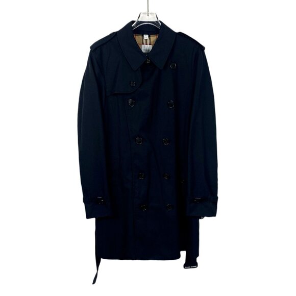 Burberry Mens Navy Blue Cotton Double-Breasted Belted Trench Coat Size 50L Made